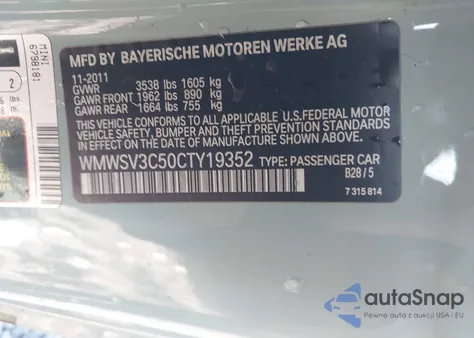 2012 Mini Cooper S из США, поврежденный, VIN WMWSV3C50CTY19352